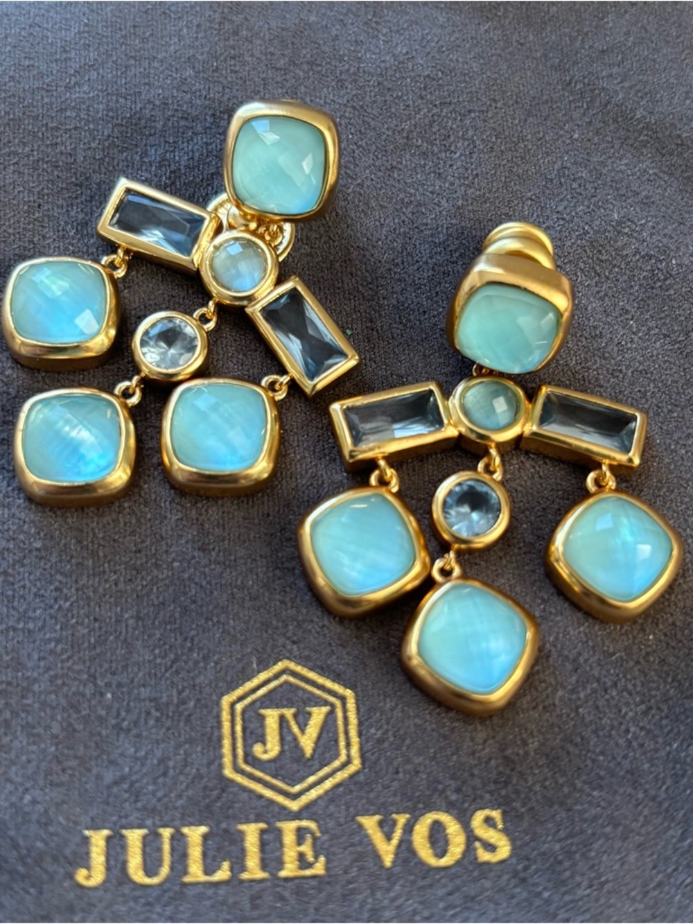 NWOT Julie Vos Gold-Tone Aqua and Blue Drop Chandelier Earrings